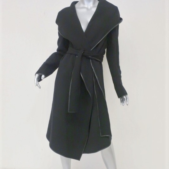 Donna Karan Jackets & Blazers - Donna Karan Icons Hooded Wrap Coat Leather-Trim